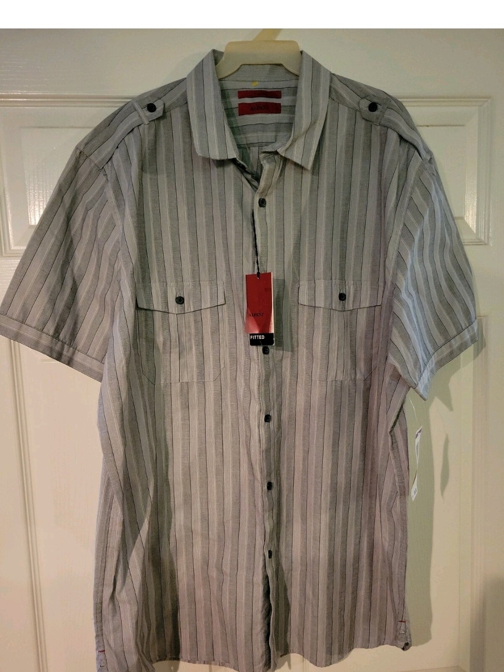 Alfani Gray Vertical-Striped Short-Sleeve Button-Down Shirt XXL New With Tags